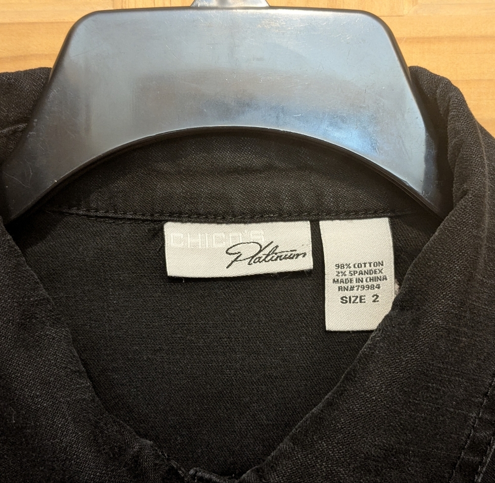 Chico’s Platinum Black Denim Jacket Women’s Sz 2 Large Fall Winter Classic Comfy - Picture 5 of 12